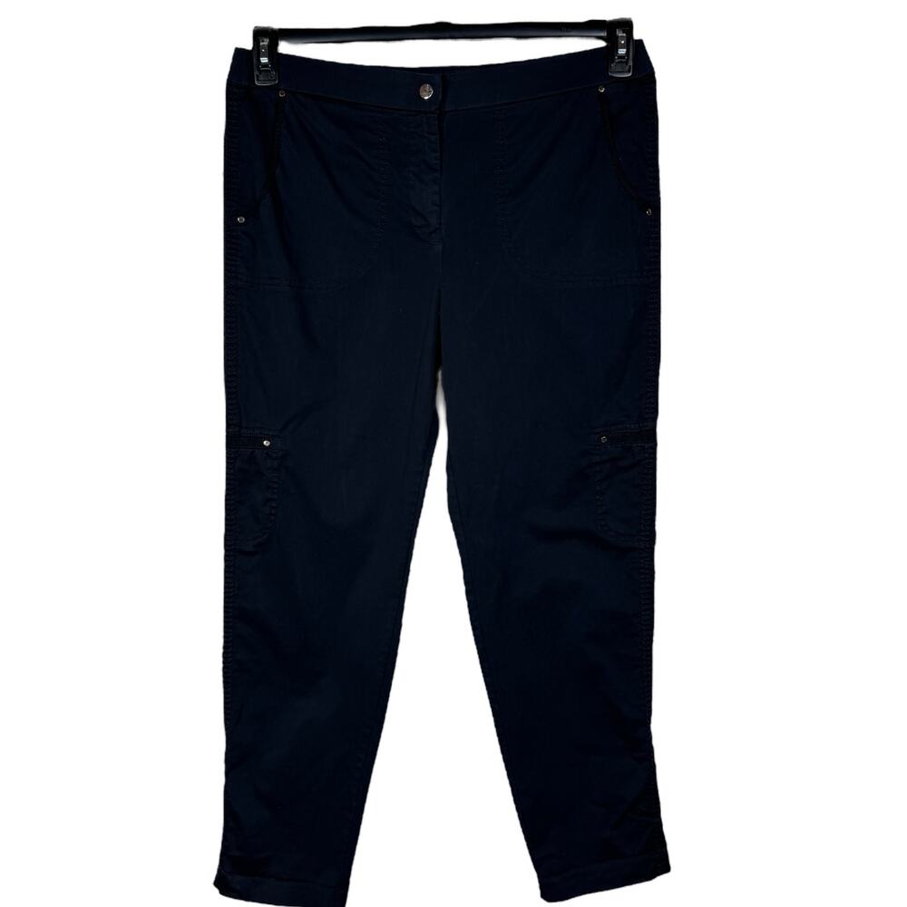 Chico’s SZ 2 (12) Convertible Pants Hi-Rise Roll-Up Hems Pockets Stretch Black